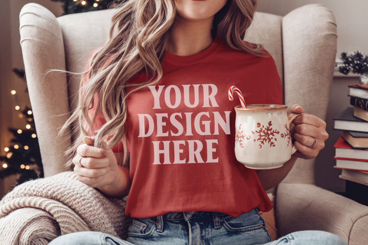 Crimson Christmas Comfort Colors 1717 T-shirt Mockup
