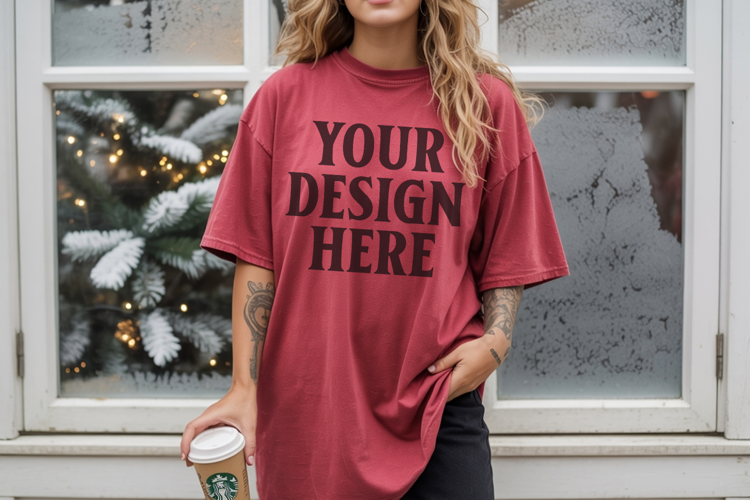 Christmas Comfort Colors 1717 Crimson TShirt Mockup, CC 1717