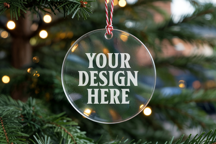 Acrylic Christmas Ornament Mockups | Clear Round Holiday
