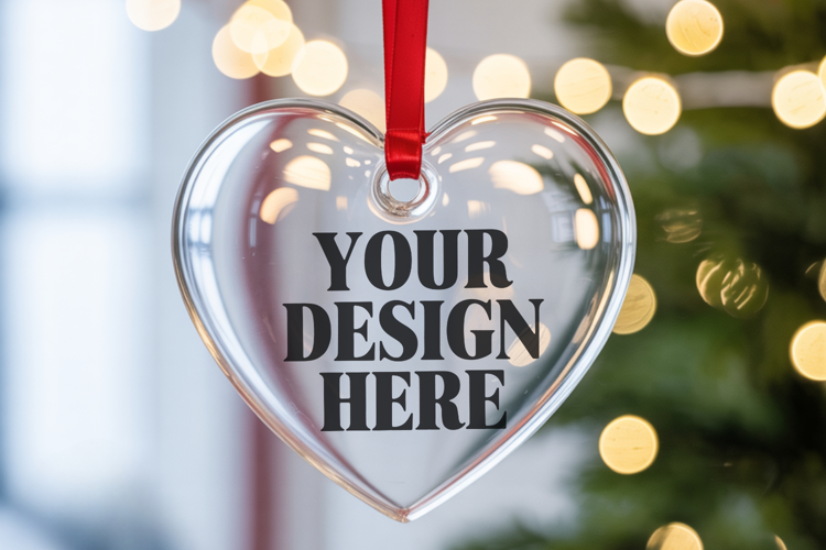 Christmas Heart Crystal Glass Ornament Mockups