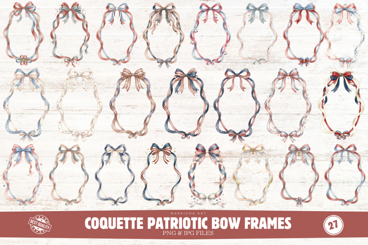 Coquette Patriotic Ribbon Bow Frames Clipart