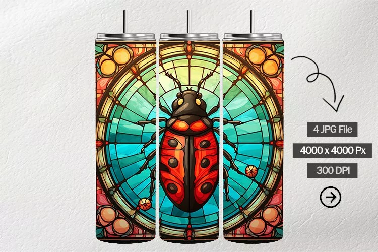 Ladybug Stained Glass Square Coaster - 04 Variations