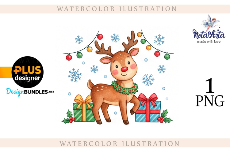 Christmas deer watercolor illustration