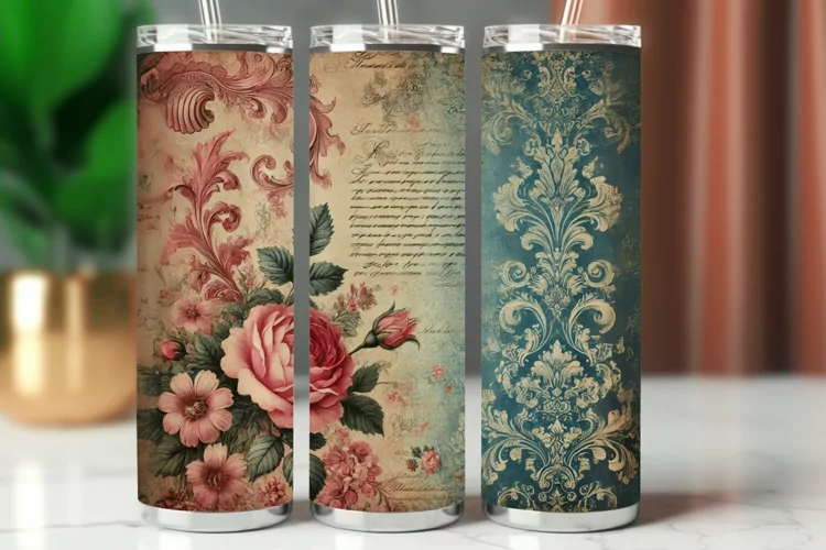 Valentine Tumbler Wrap 20 oz - vintage roses