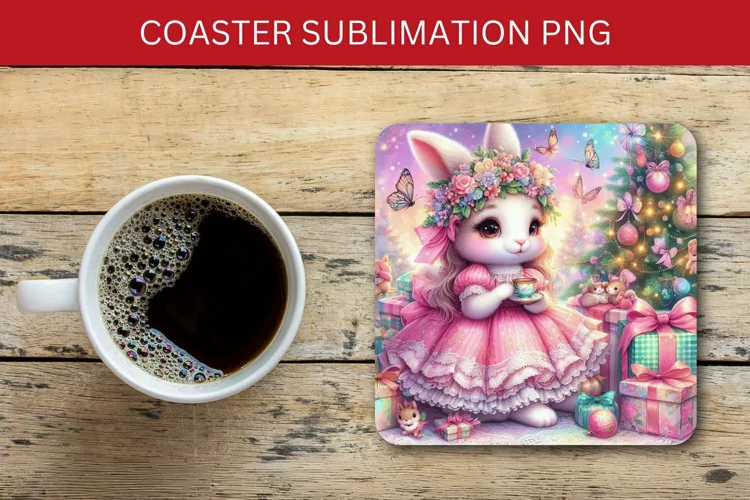 square coaster - christmas rabbit