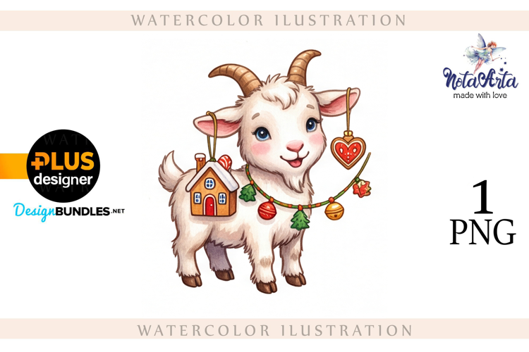 Christmas Goat in Watercolor Style