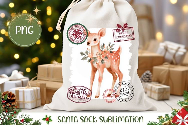 Baby Christmas Deer Santa Sack, Winter Gift Bag Design