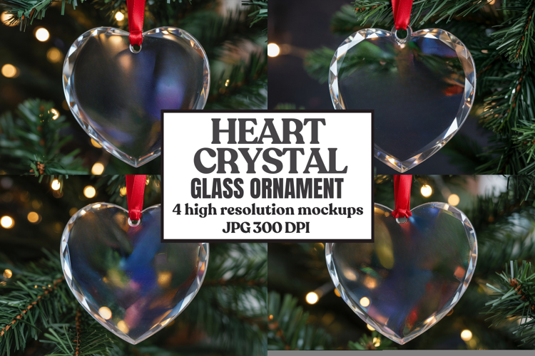 Christmas Heart Crystal Glass Ornament Mockup | Clear Heart