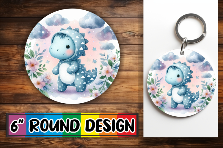 Whimsical Circle Ornaments Design, Cute Dino