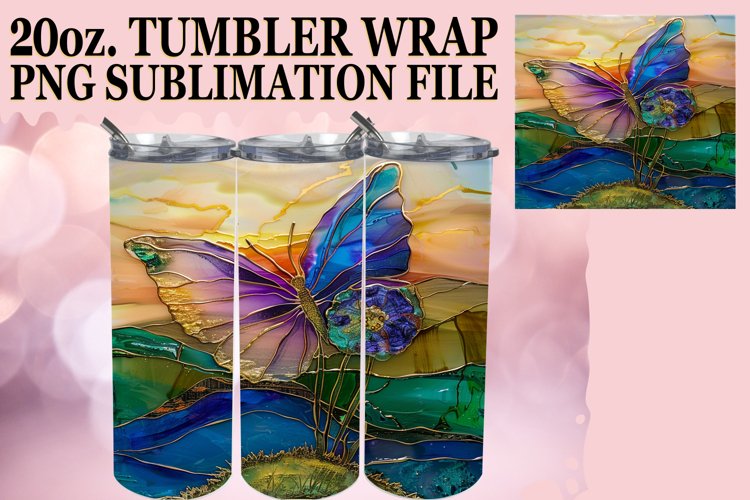 Stunning Glitter Butterfly Sublimation Wrap 20oz