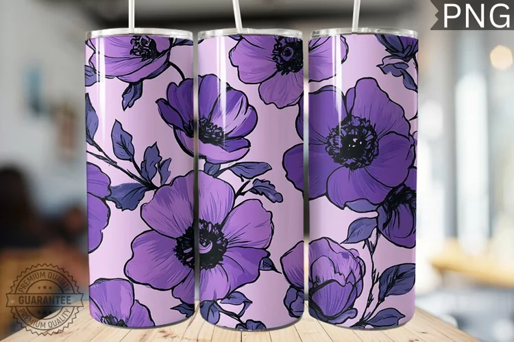 Purple Floral Tumbler Wrap - High Quality 300 Dpi