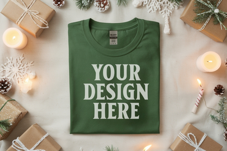 Gildan 5000 Irish Green Folded Christmas Mockup, G5000 mock