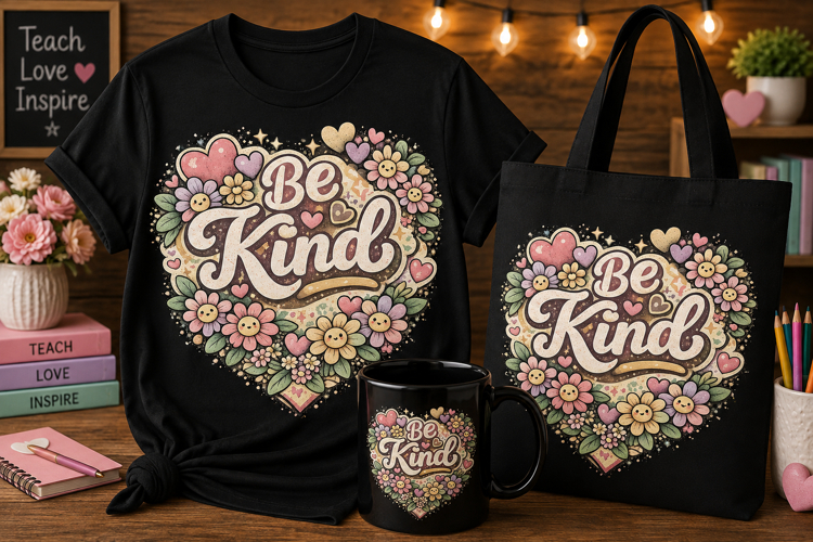 Be Kind Floral PNG | Cute Retro Inspirational Quote Design