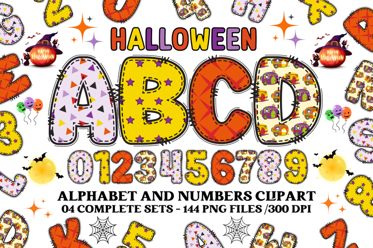 Halloween Alphabet png clipart, halloween letters doodle