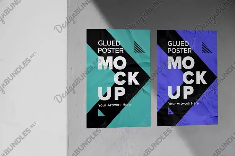 Glued and Crumpled Poster Mockup with Shadow Overlay