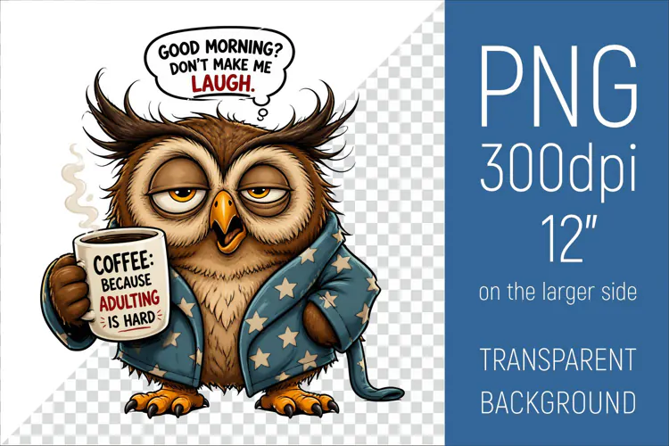 Funny Morning Coffee Owl |Cute Coffee Lover Clipart