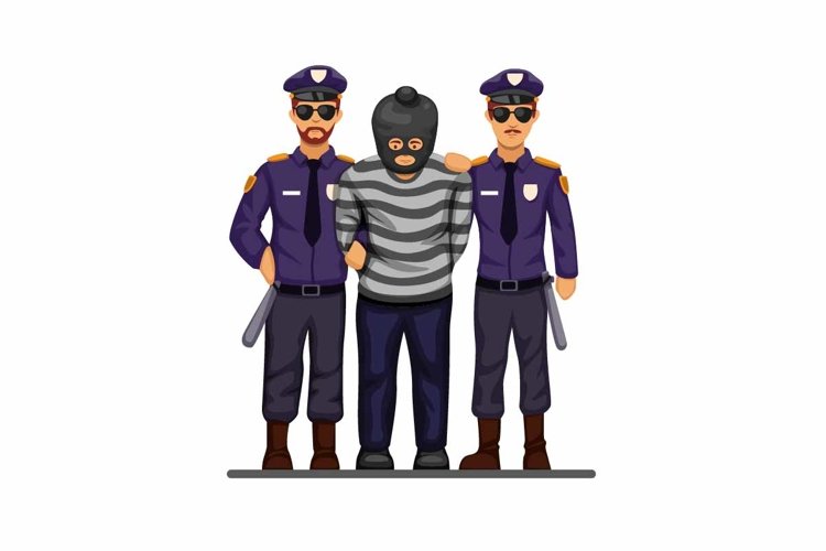 Police caught terrorist or criminal man with handcuff vector example image 1