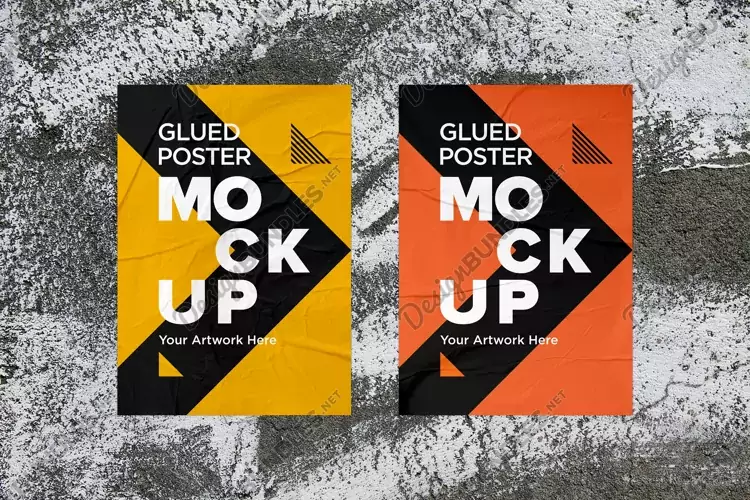 Glued and Crumpled Poster Mockup with Shadow Overlay