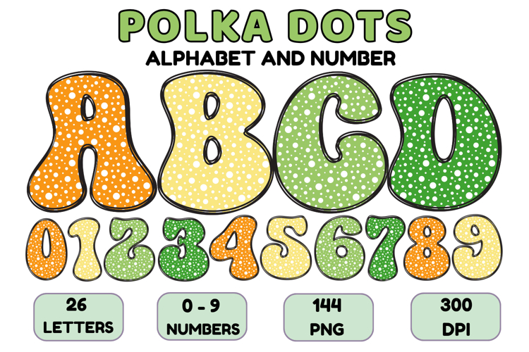 Polka Dots Alphabet Letters & Numbers Clipart PNG 300DPI