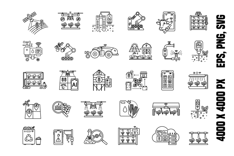 Line AgriTech and Smart Farming Icons