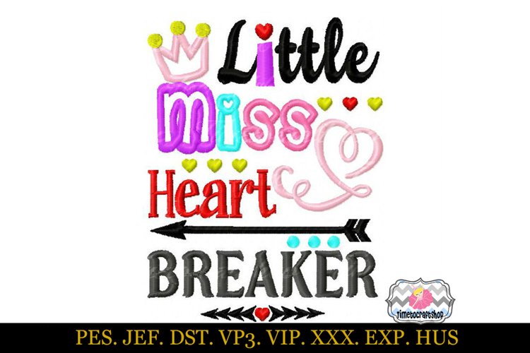 Little Miss Heart Breaker Applique Embroidery Design example image 1