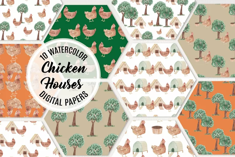 Chicken House Patterns Watercolor Seamless Patterns Farm