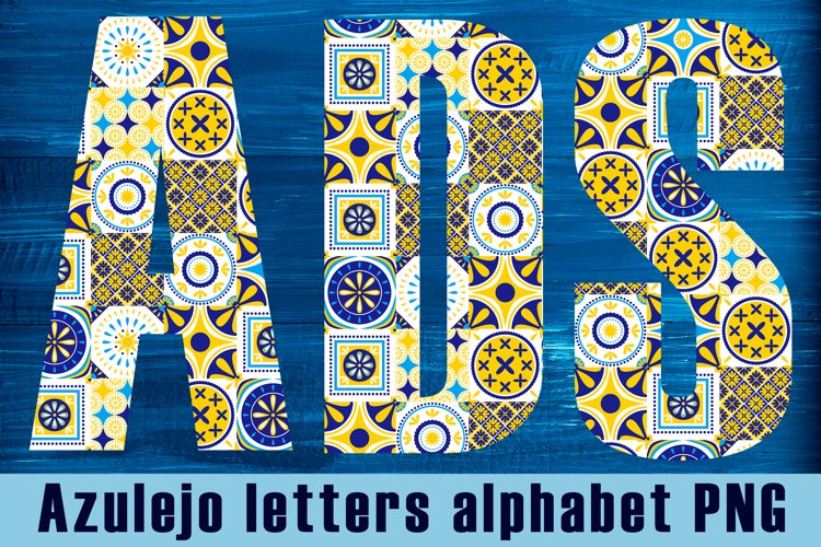 Azulejo alphabet png clipart, 26 letters with azulejo print. example image 1