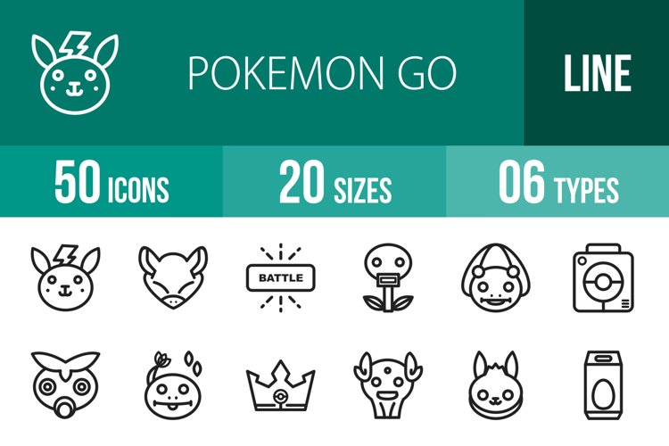50 Pokemon Go Line Icons Icons Design Bundles