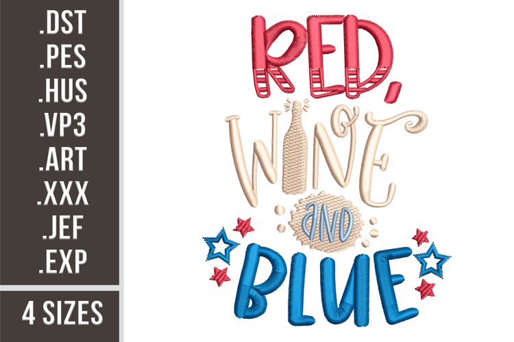 Red Wine and Blue | Embroidery Design example image 1