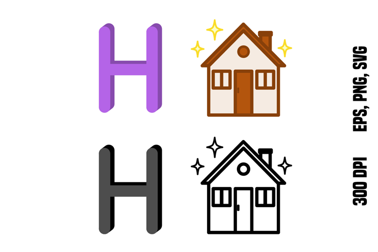 Letter H and House. Color and Line Vector