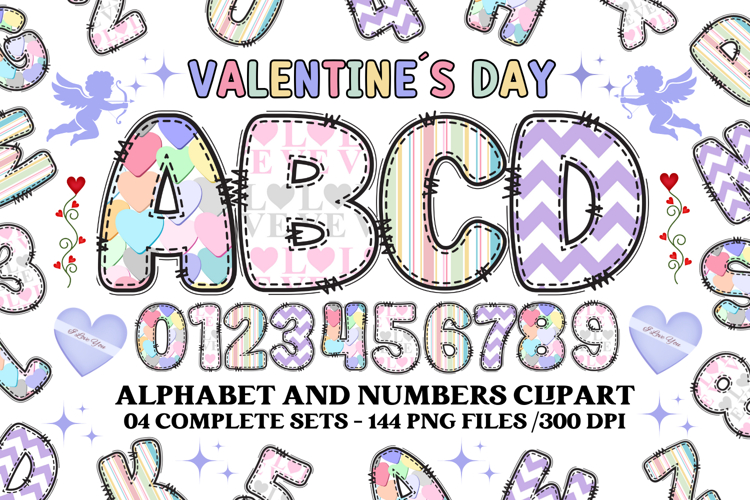 Valentine Alphabet Clip Art, valentines day letters doodle