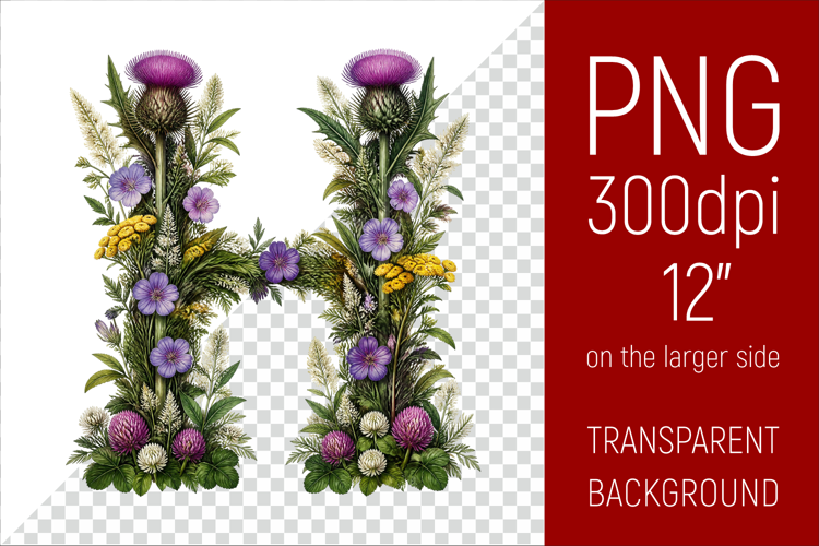 Floral H Monogram PNG | Wildflower Initial Letter Clipart