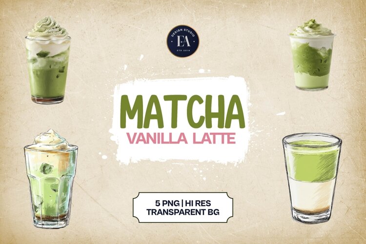 Vanilla Matcha Latte Clipart 5PNG example image 1