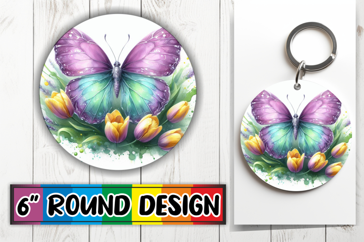 Joyful Round Keychain Magic PNG, Butterfly