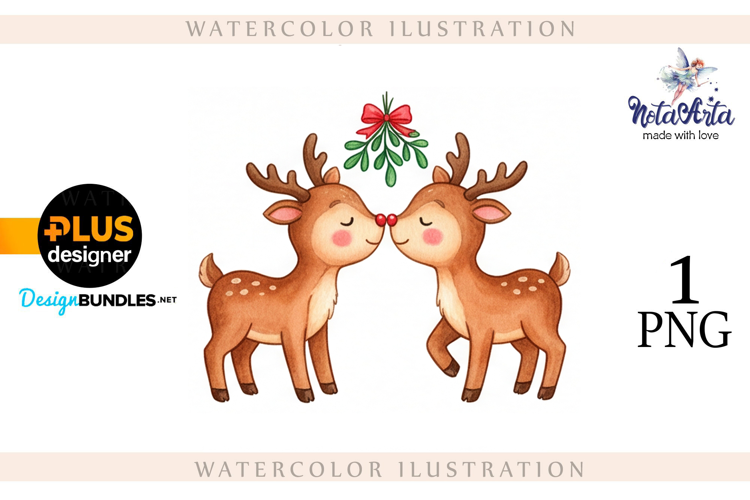 Christmas deer watercolor illustration