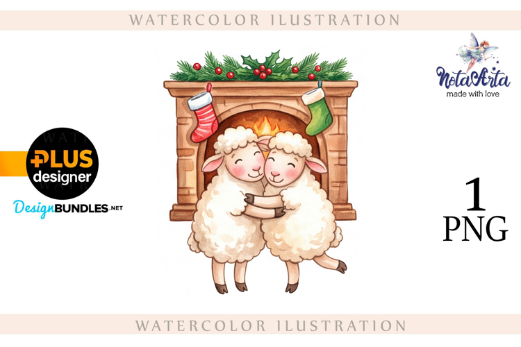 Christmas Sheep in Watercolor Style