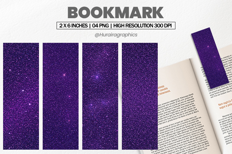 Galaxy Purple Glitter Bookmarks PNG, Bookmark Sublimation