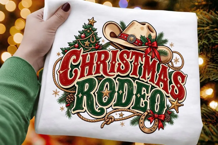 Western Christmas Rodeo Design, Cowboy Holiday Graphic