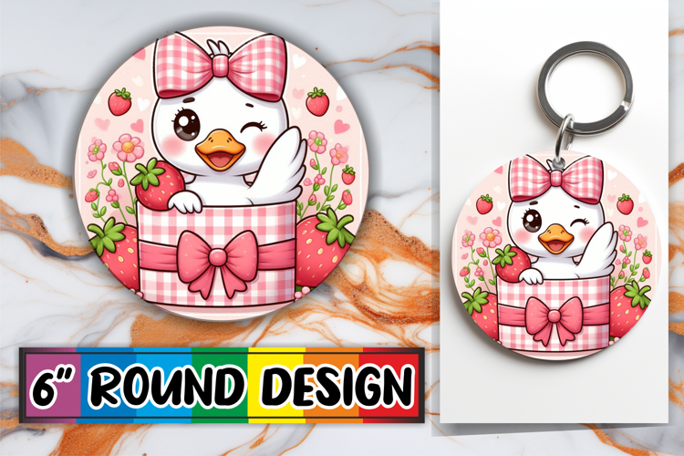 Joyful Circle Keychain Sublimation, Cute Goose