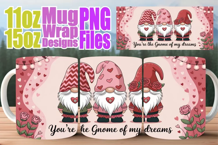 Cheerful thoughts 11oz 15oz sublimation wrap, Love Gnome