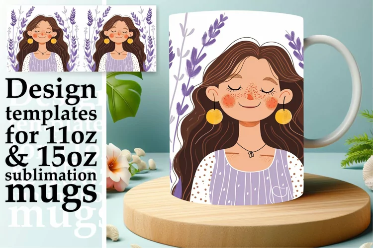 Stunning Female Mug Wrap with Floral Design 11oz/15oz
