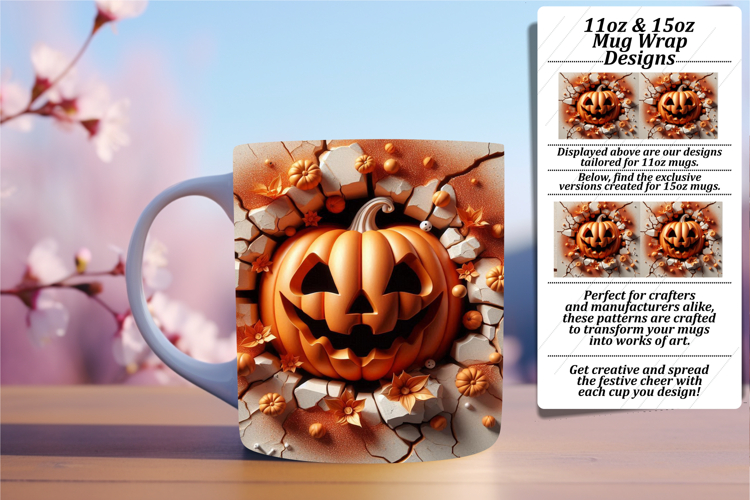 Sublime 11oz Mug Wrap Png Template , 3D Pumpkin