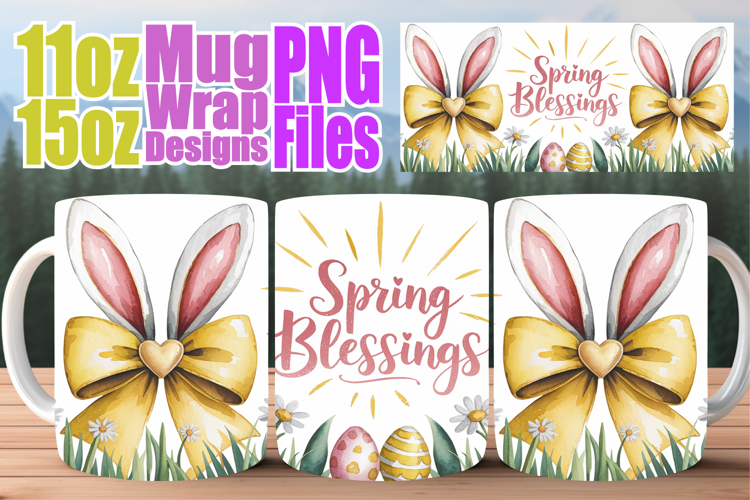 Joyful vibes sublimation mug wrap, Easter Bow