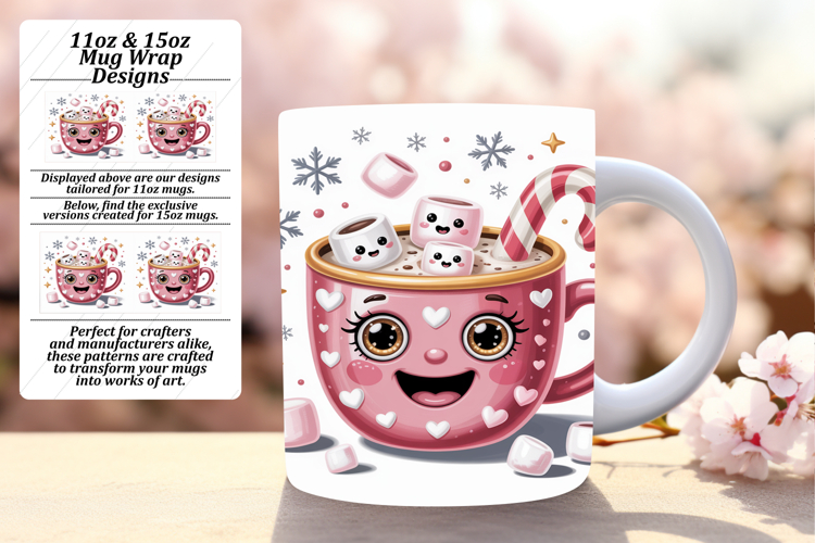 Graceful 11oz Mug Wrap Png Template , Cute Christmas