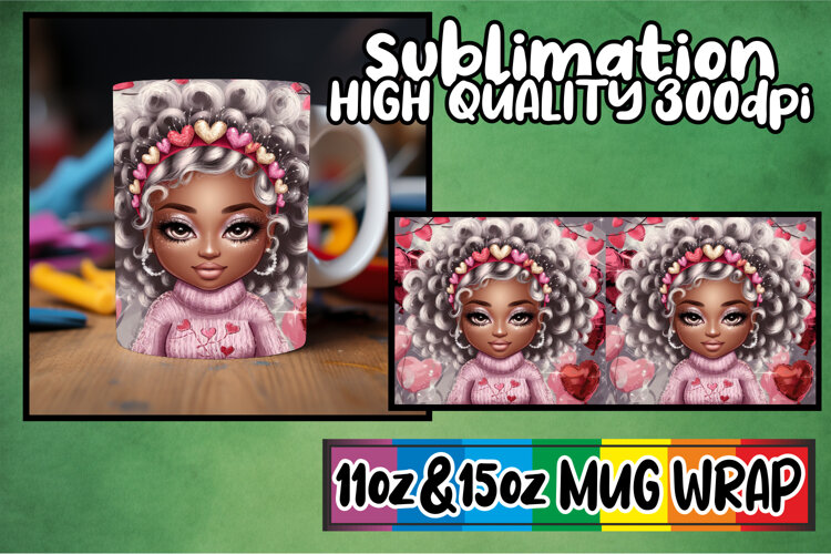 Wonderful morning sublimation 11oz 15oz mug wrap, Afro Girl example image 1