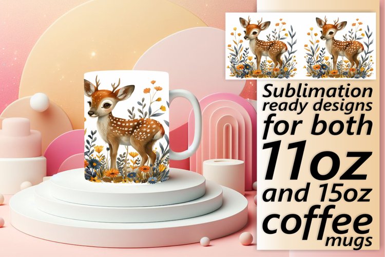 Spring Watercolor Deer Mug Wrap Sublimation example image 1