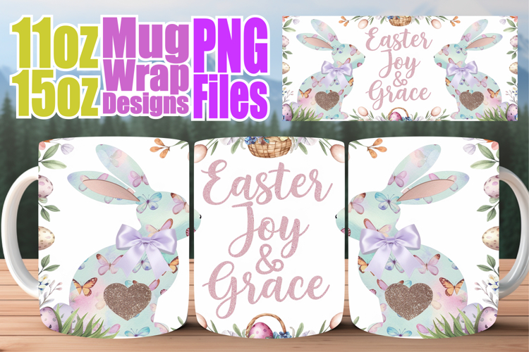 Cheerful journeys 11oz 15oz sublimation wrap, Easter Bunny