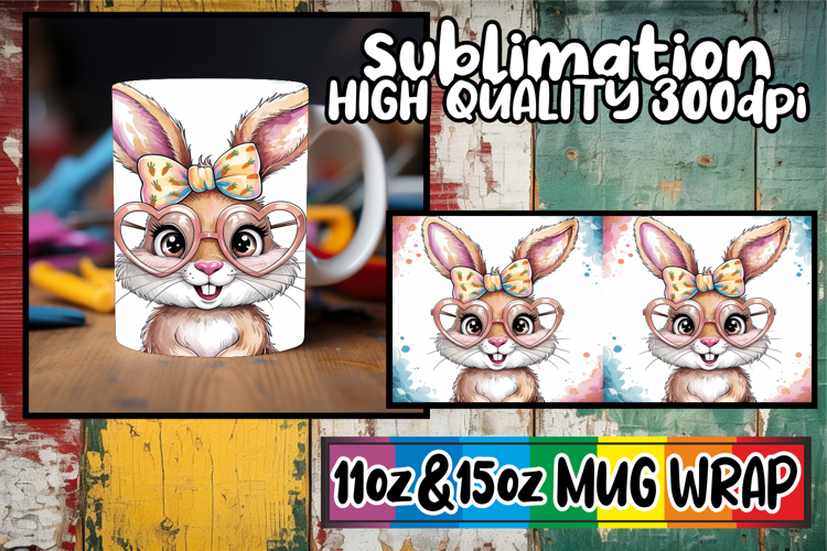 Vibrant hues 11oz 15oz mug wrap, Easter Bunny