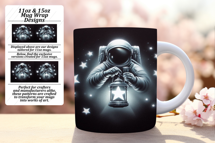 Elegant 15oz Mug Wrap Png Design , Astronaut
