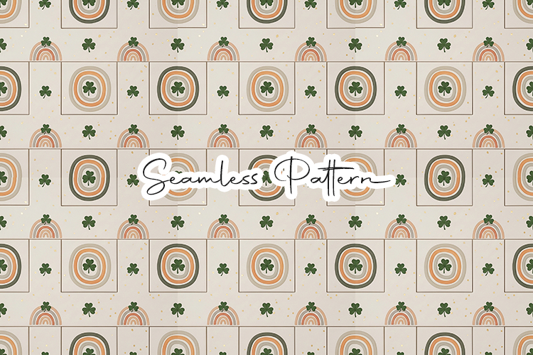 Retro Rainbow Clover Seamless Art - Leprechaun & Clovers